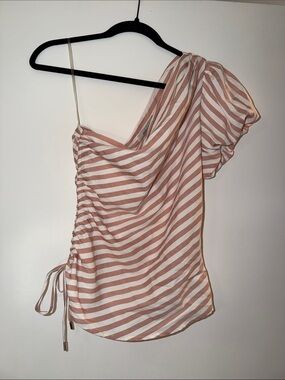 DO+BE One-Shoulder Striped Camisole in Blush and White